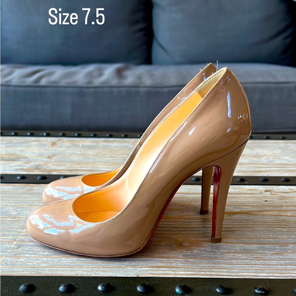 Size 7.5 (38) Christian Louboutin Nude Patent Pumps